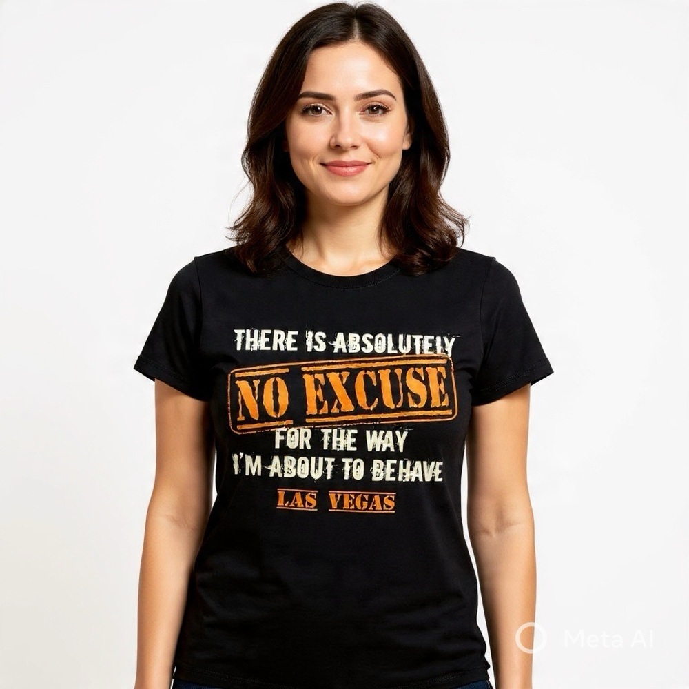 Las Vegas “No Excuse” Funny Graphic T-Shirt Women’s Medium Black